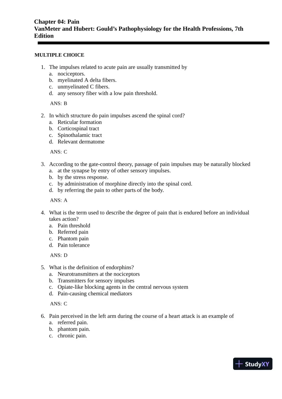 Test Bank for Gould's Pathophysiology for the Health Professions, 7th Edition (Chapters 1-28), page 23