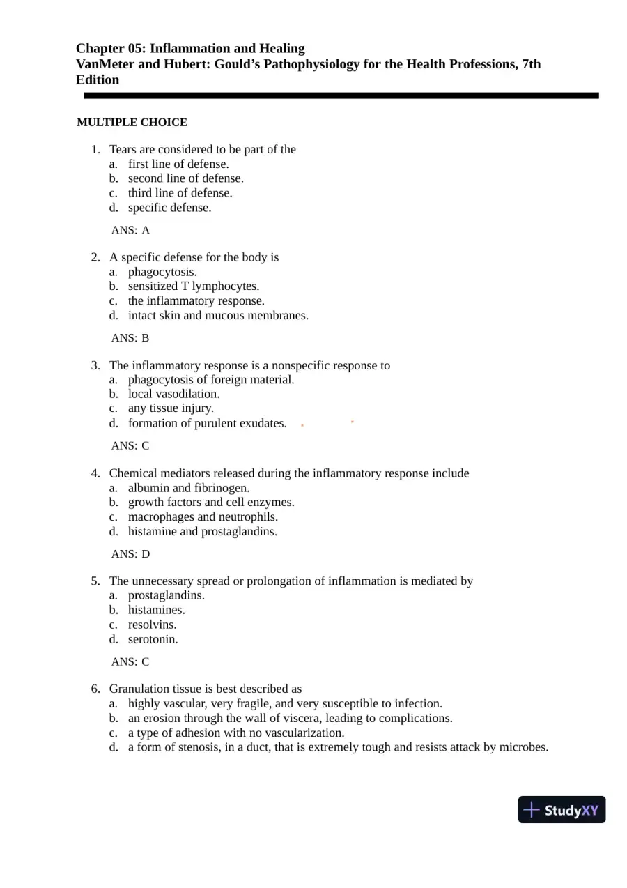 Test Bank for Gould's Pathophysiology for the Health Professions, 7th Edition (Chapters 1-28), page 28