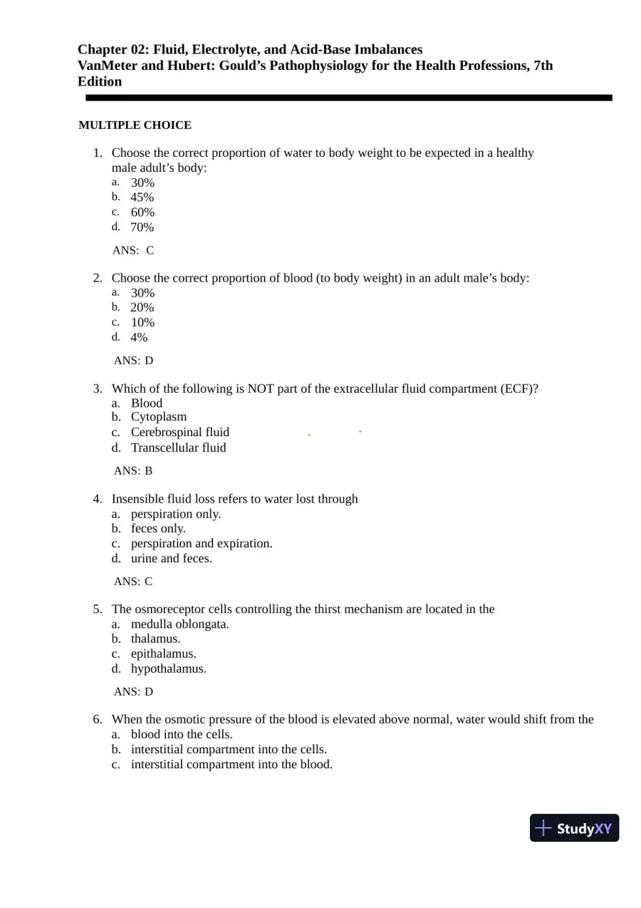 Test Bank for Gould's Pathophysiology for the Health Professions, 7th Edition (Chapters 1-28), page 9