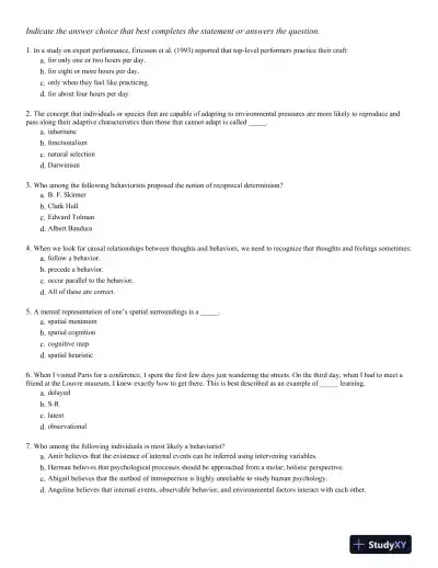 Introduction to Learning and Behavior 5th Edition Test Bank - Page 1 preview image