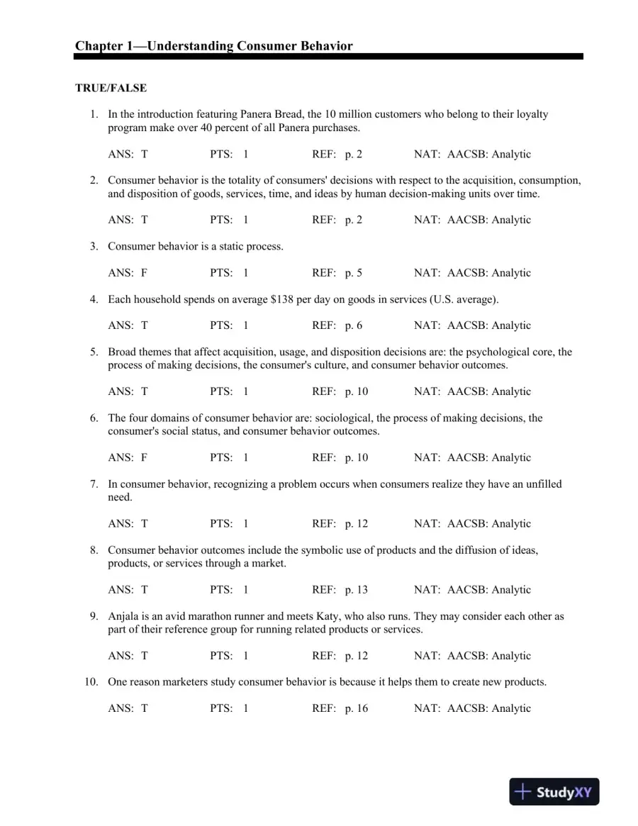 Test Bank For Consumer Behavior, 6th Edition, page 12