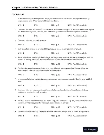 Test Bank For Consumer Behavior, 6th Edition - Page 12 preview image