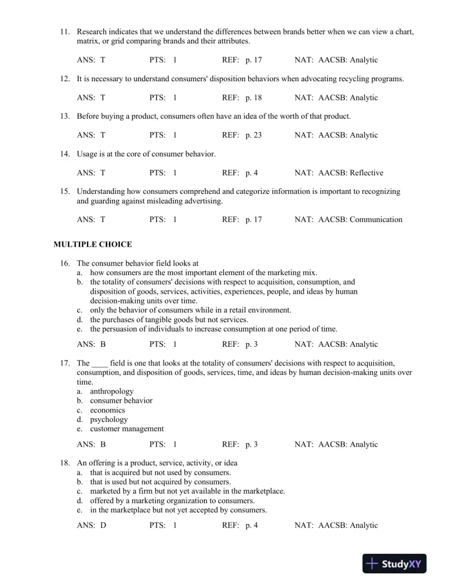 Test Bank For Consumer Behavior, 6th Edition, page 13
