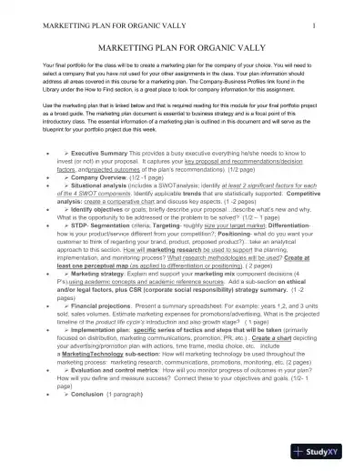 Marketting Plan For Organic Vally - Page 1 preview image