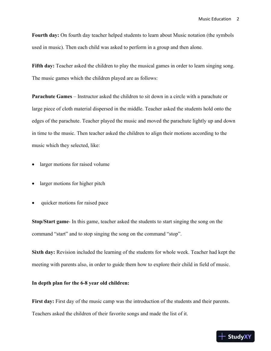 Comprehensive Summer Music Program Plan for Early Childhood Development, page 3