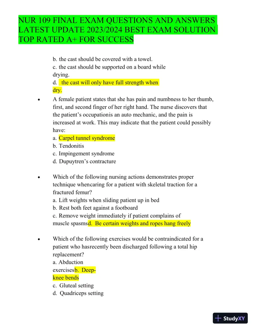 2023-2024 NUR109 Final Exam with Answers (150 Solved Questions), page 10