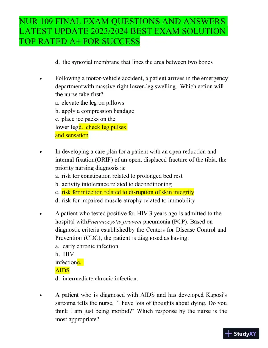 2023-2024 NUR109 Final Exam with Answers (150 Solved Questions), page 12