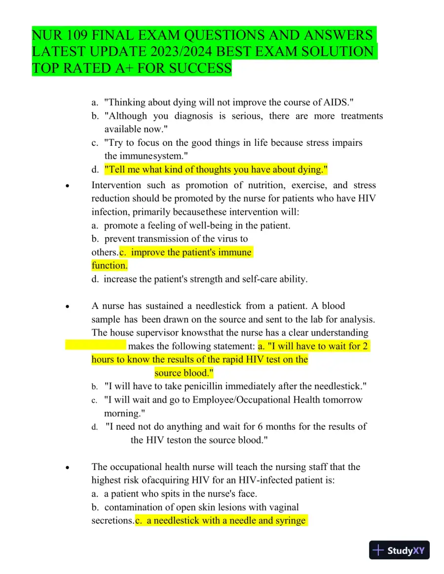 2023-2024 NUR109 Final Exam with Answers (150 Solved Questions), page 13