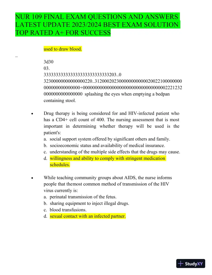 2023-2024 NUR109 Final Exam with Answers (150 Solved Questions), page 14