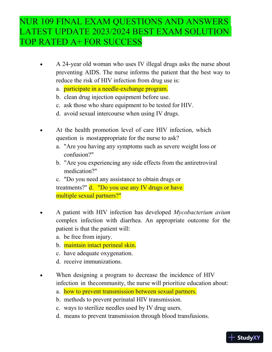 2023-2024 NUR109 Final Exam with Answers (150 Solved Questions), page 15