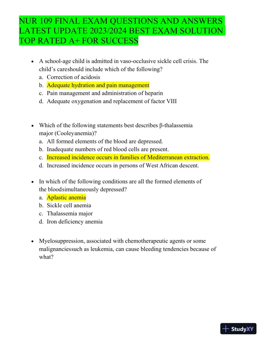 2023-2024 NUR109 Final Exam with Answers (150 Solved Questions), page 17