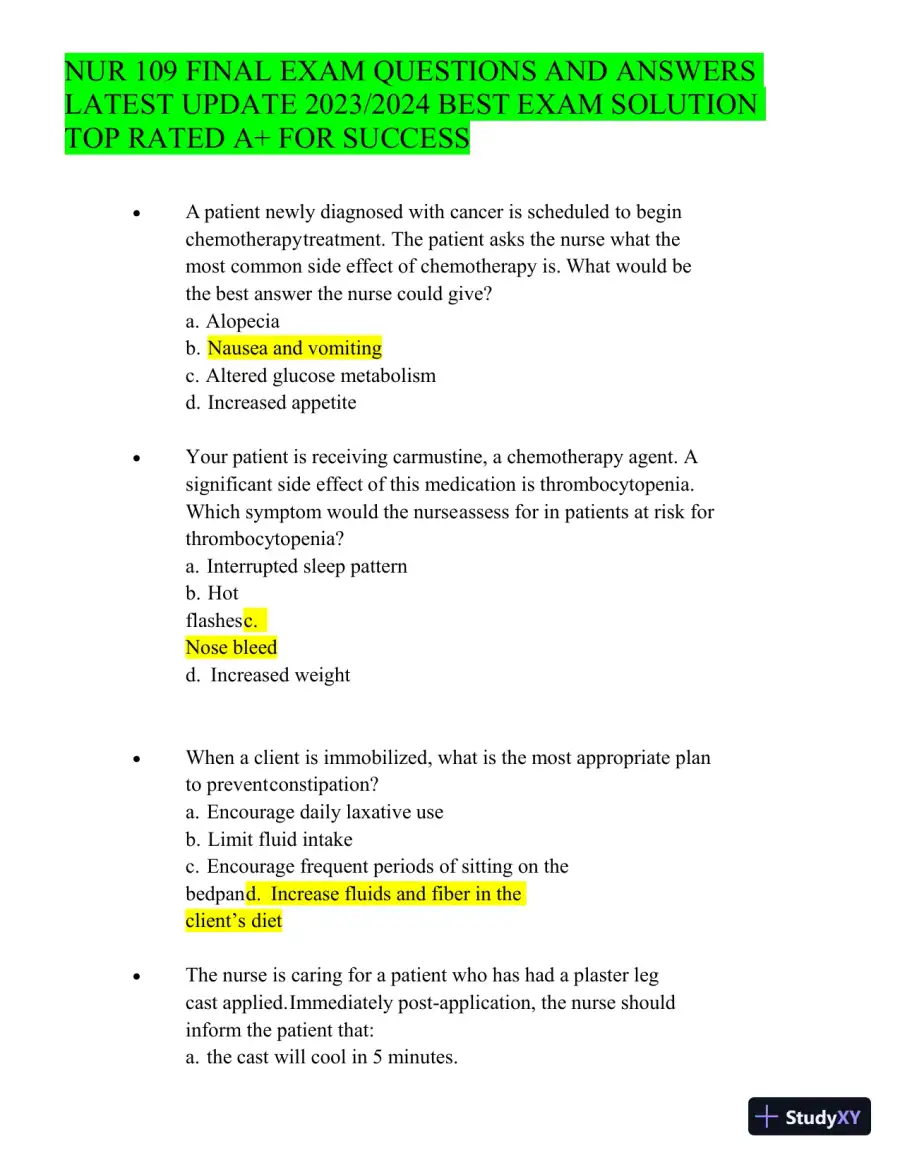 2023-2024 NUR109 Final Exam with Answers (150 Solved Questions), page 9