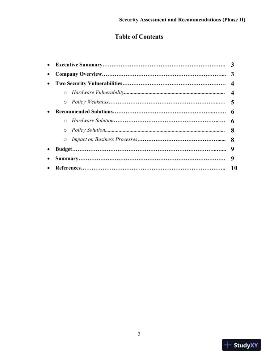 SE571 Principles of Information Security and Privacy Security Assessment and Recommendations (Phase II), page 3