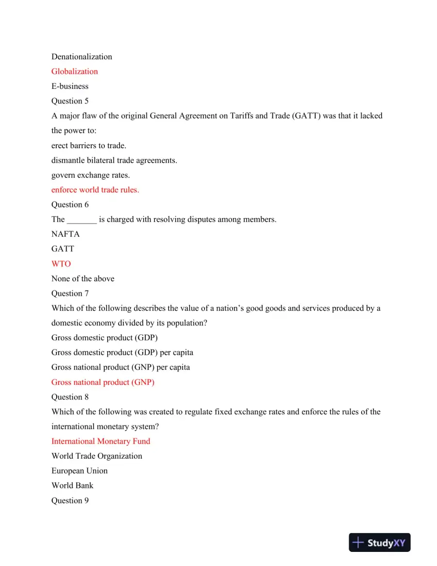 SAINT GBA440 International Business and Global Political Systems: A Comprehensive Quiz on Key Concepts, page 3
