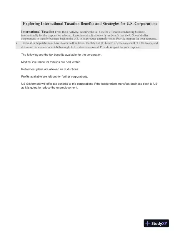 Exploring International Taxation Benefits and Strategies for U.S. Corporations - Page 1 preview image