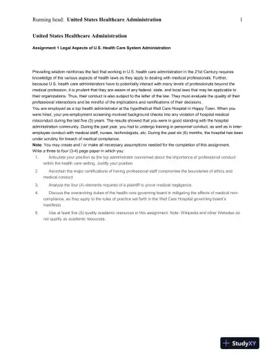 Ethical and Legal Considerations in Healthcare Administration: Ensuring Professional Conduct and Compliance at Well Care Hospital - Page 1 preview image
