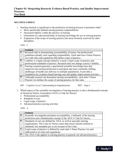 Nursing Research: Methods And Critical Appraisal For Evidence-Based Practice, 8th Edition Test Bank - Page 1 preview image