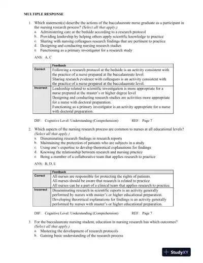 Nursing Research: Methods And Critical Appraisal For Evidence-Based Practice, 8th Edition Test Bank - Page 10 preview image