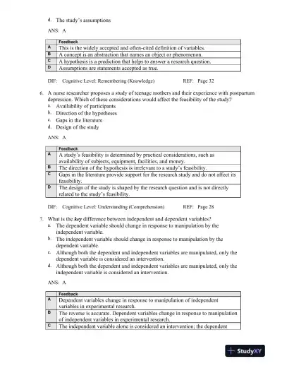 Nursing Research: Methods And Critical Appraisal For Evidence-Based Practice, 8th Edition Test Bank - Page 14 preview image