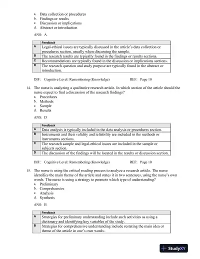 Nursing Research: Methods And Critical Appraisal For Evidence-Based Practice, 8th Edition Test Bank - Page 8 preview image