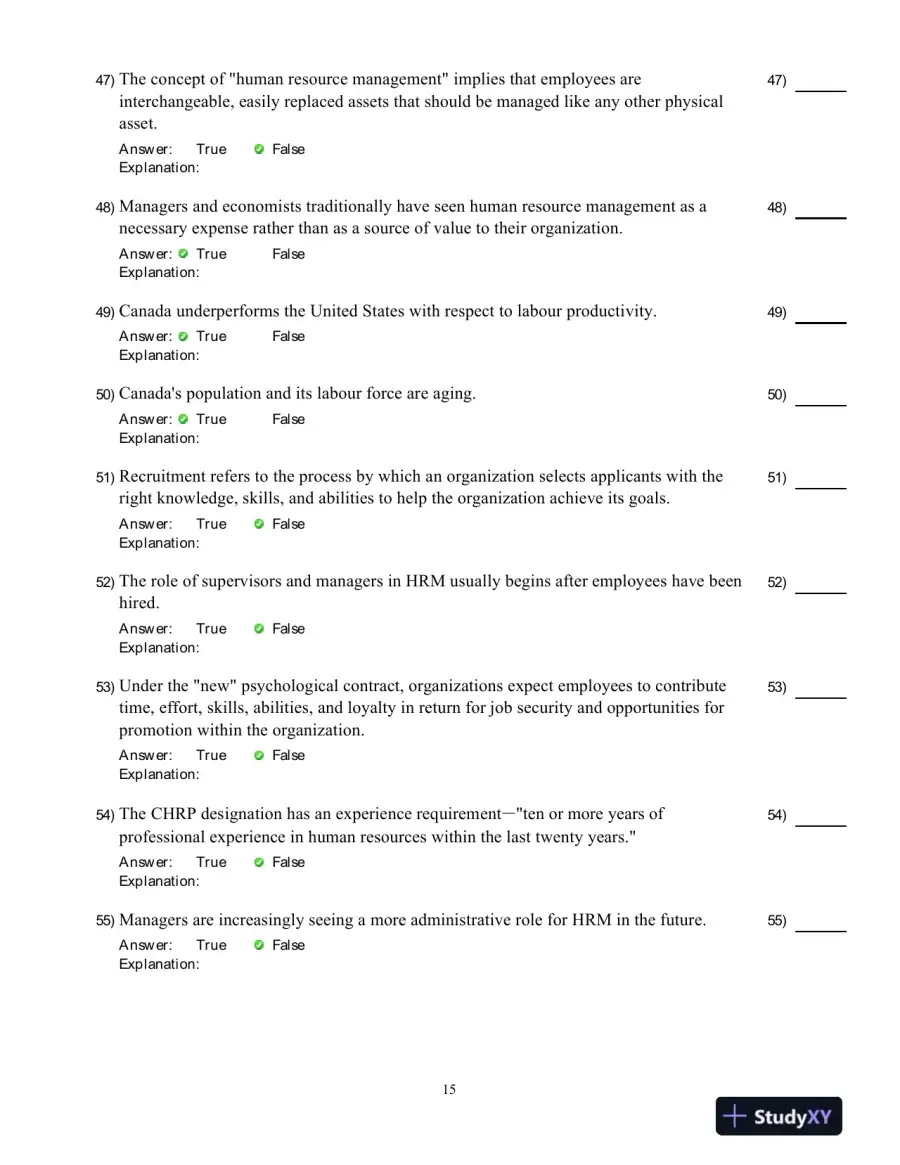 Human Resource Management -, Fourth Canadian Edition Test Bank, page 16