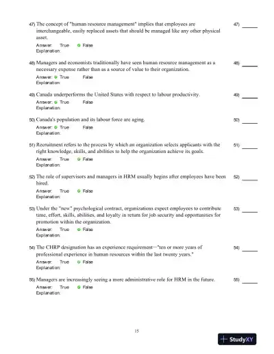 Human Resource Management -, Fourth Canadian Edition Test Bank - Page 16 preview image