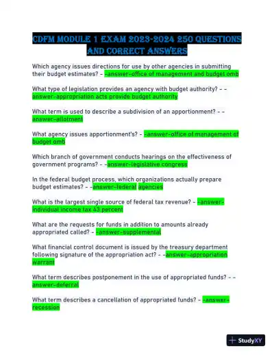 2023-2024 CDFM Module 1 Practice Exam with Answers (431 Solved Questions) - Page 1 preview image