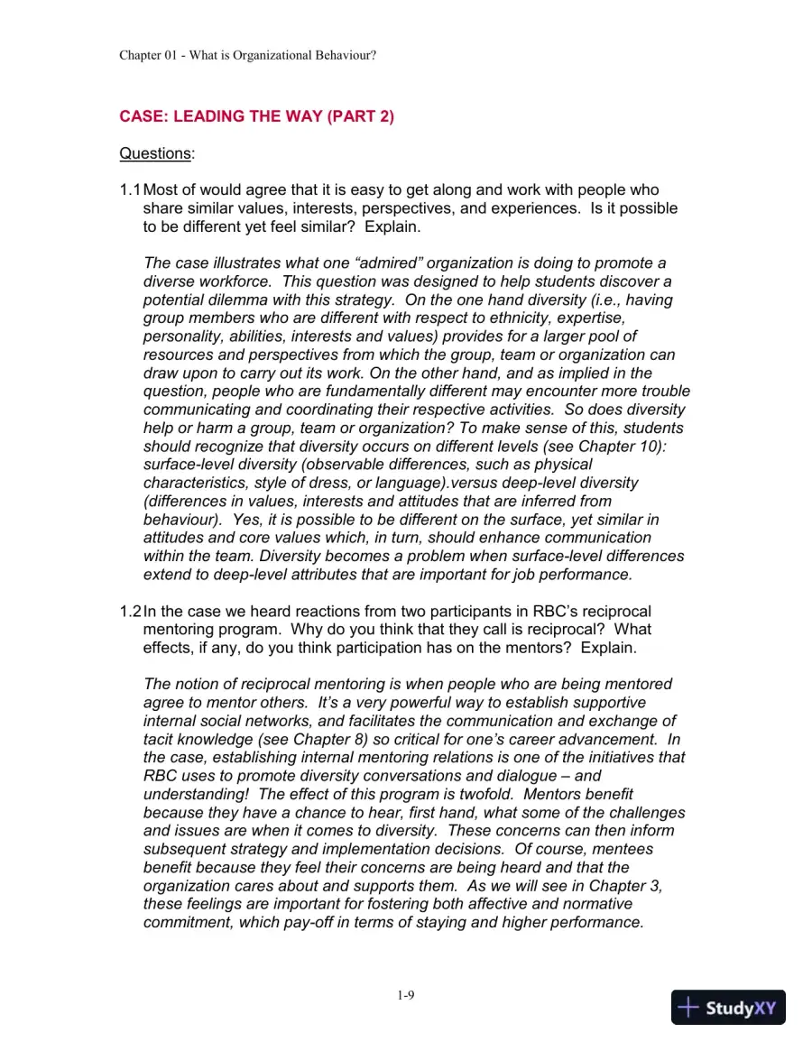 Organizational Behaviour: Improving Performance And Commitment In The Workplace, Second Canadian Edition Solution Manual, page 10
