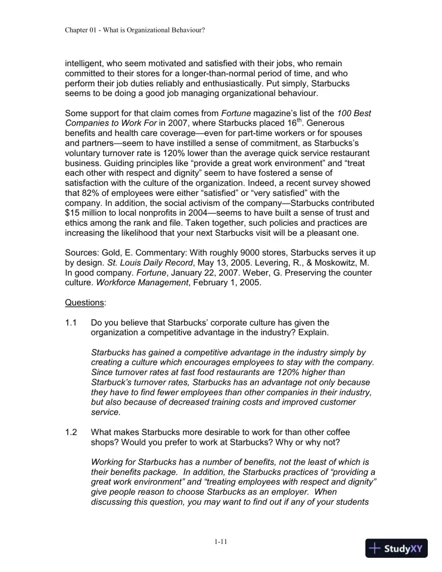 Organizational Behaviour: Improving Performance And Commitment In The Workplace, Second Canadian Edition Solution Manual, page 12