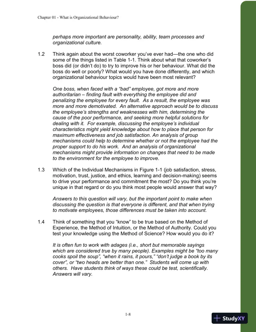 Organizational Behaviour: Improving Performance And Commitment In The Workplace, Second Canadian Edition Solution Manual, page 9
