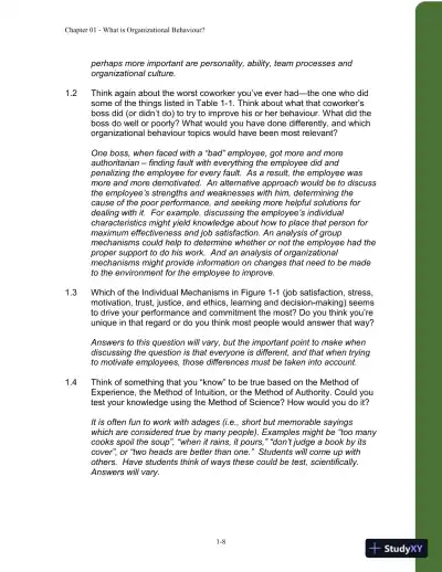 Organizational Behaviour: Improving Performance And Commitment In The Workplace, Second Canadian Edition Solution Manual - Page 9 preview image