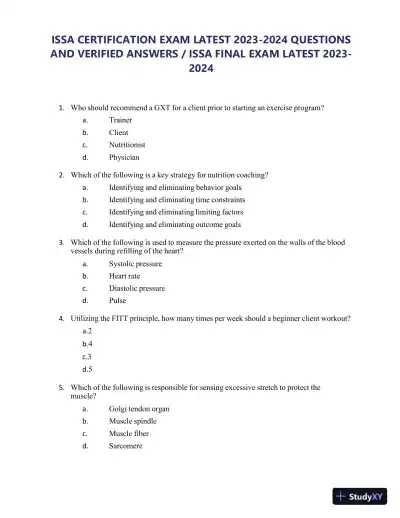 2023-2024 ISSA Certification Final Exam with Answers (200 Solved Questions) - Page 1 preview image