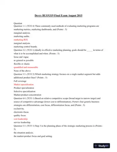 Devry BUSN319 Final Exam August 2015 - Page 1 preview image