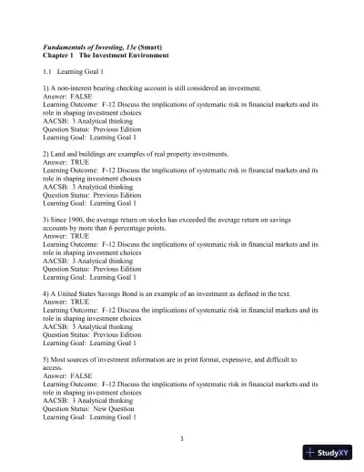 Fundamentals of Investing 13th Edition Test Bank - Page 1 preview image