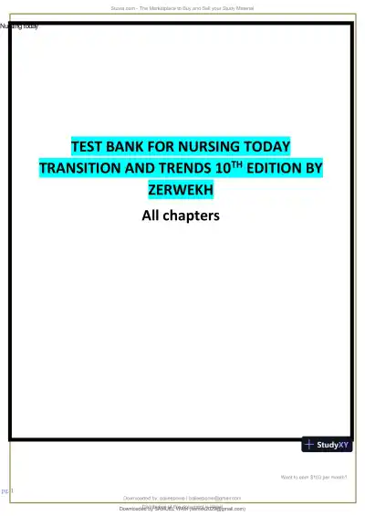 Test Bank for Nursing Today: Transition and Trends, 10th Edition (Chapters 1-26) - Page 1 preview image