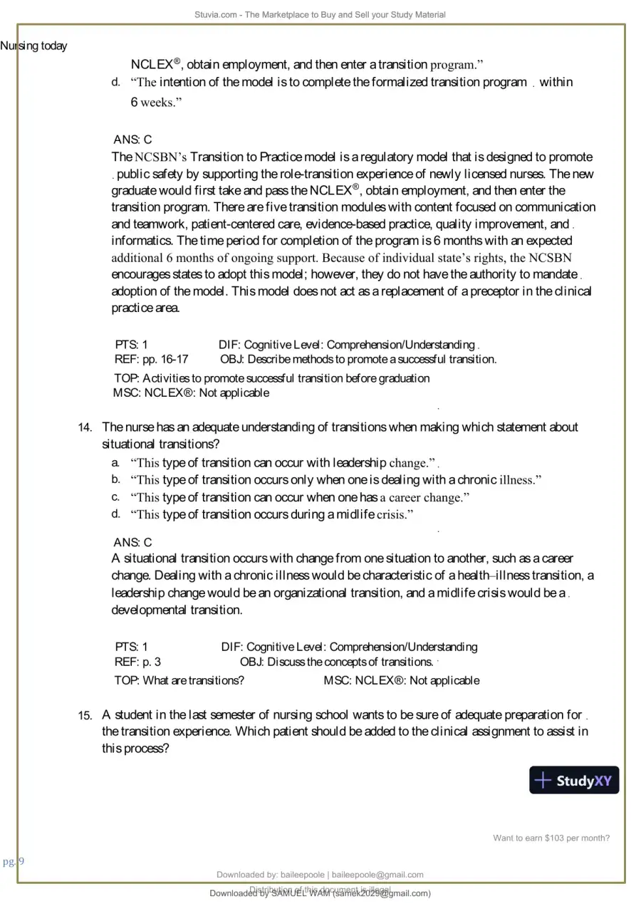 Test Bank for Nursing Today: Transition and Trends, 10th Edition (Chapters 1-26), page 10