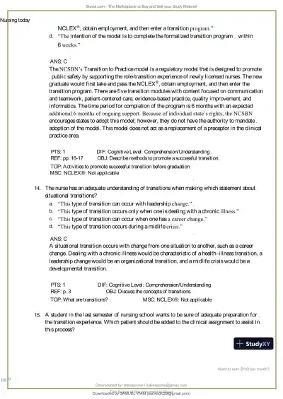 Test Bank for Nursing Today: Transition and Trends, 10th Edition (Chapters 1-26) - Page 10 preview image