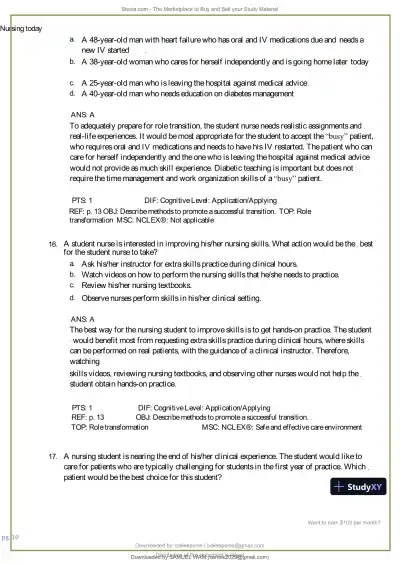 Test Bank for Nursing Today: Transition and Trends, 10th Edition (Chapters 1-26) - Page 11 preview image