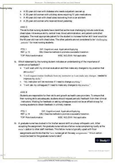 Test Bank for Nursing Today: Transition and Trends, 10th Edition (Chapters 1-26) - Page 12 preview image