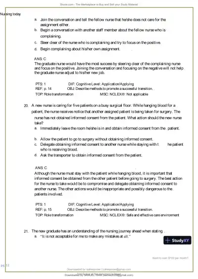Test Bank for Nursing Today: Transition and Trends, 10th Edition (Chapters 1-26) - Page 13 preview image