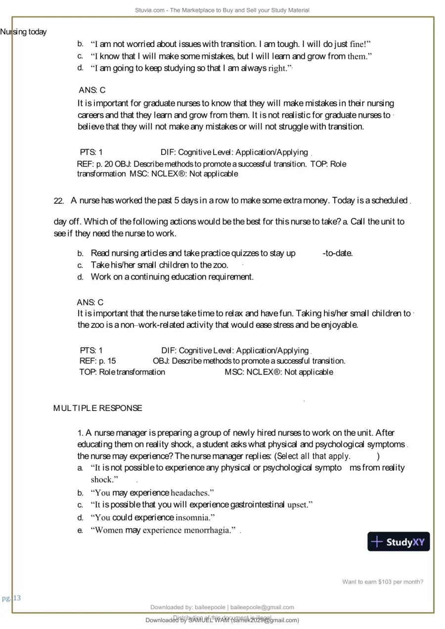 Test Bank for Nursing Today: Transition and Trends, 10th Edition (Chapters 1-26), page 14