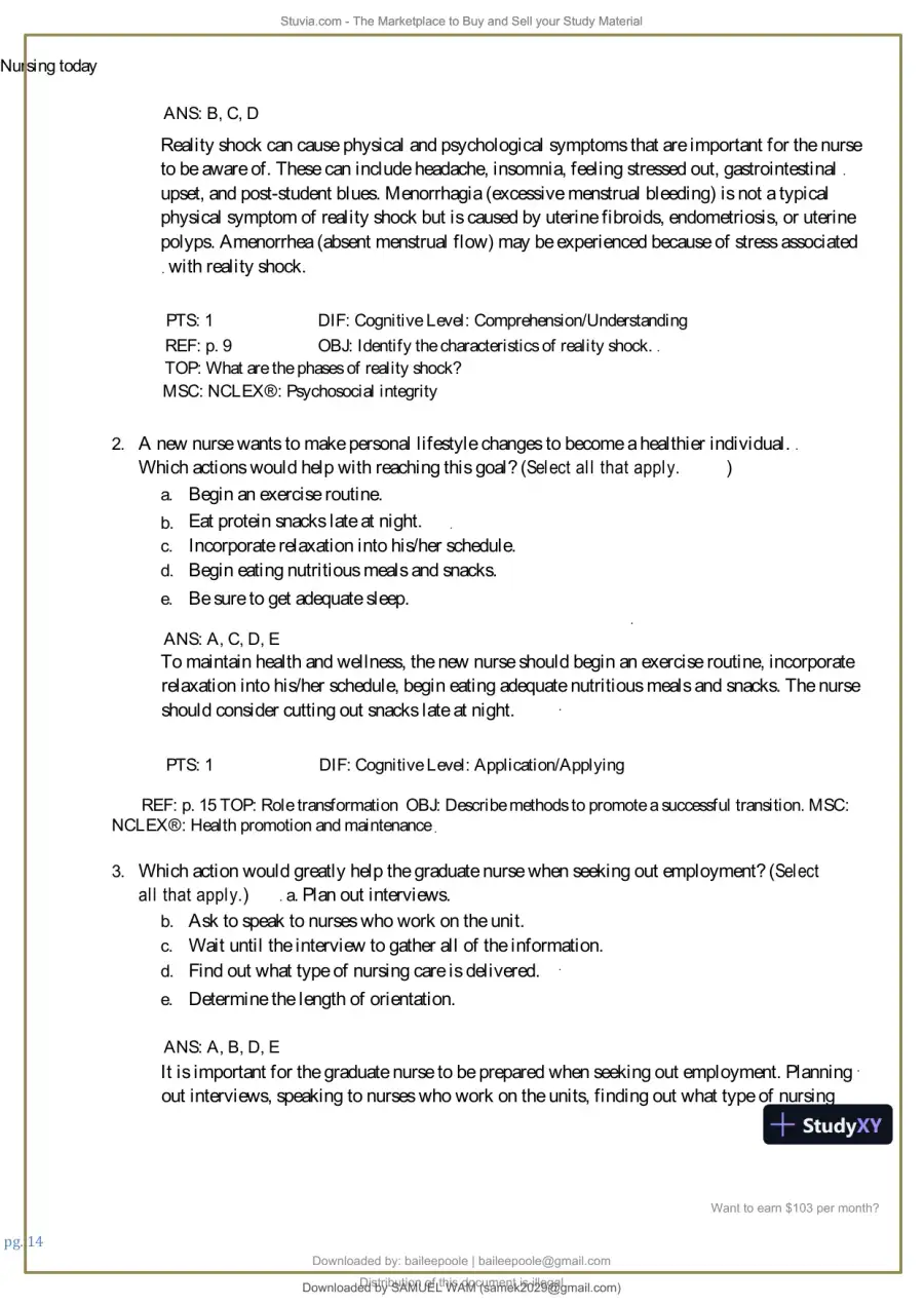 Test Bank for Nursing Today: Transition and Trends, 10th Edition (Chapters 1-26), page 15