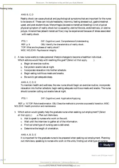 Test Bank for Nursing Today: Transition and Trends, 10th Edition (Chapters 1-26) - Page 15 preview image