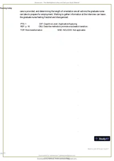 Test Bank for Nursing Today: Transition and Trends, 10th Edition (Chapters 1-26) - Page 16 preview image