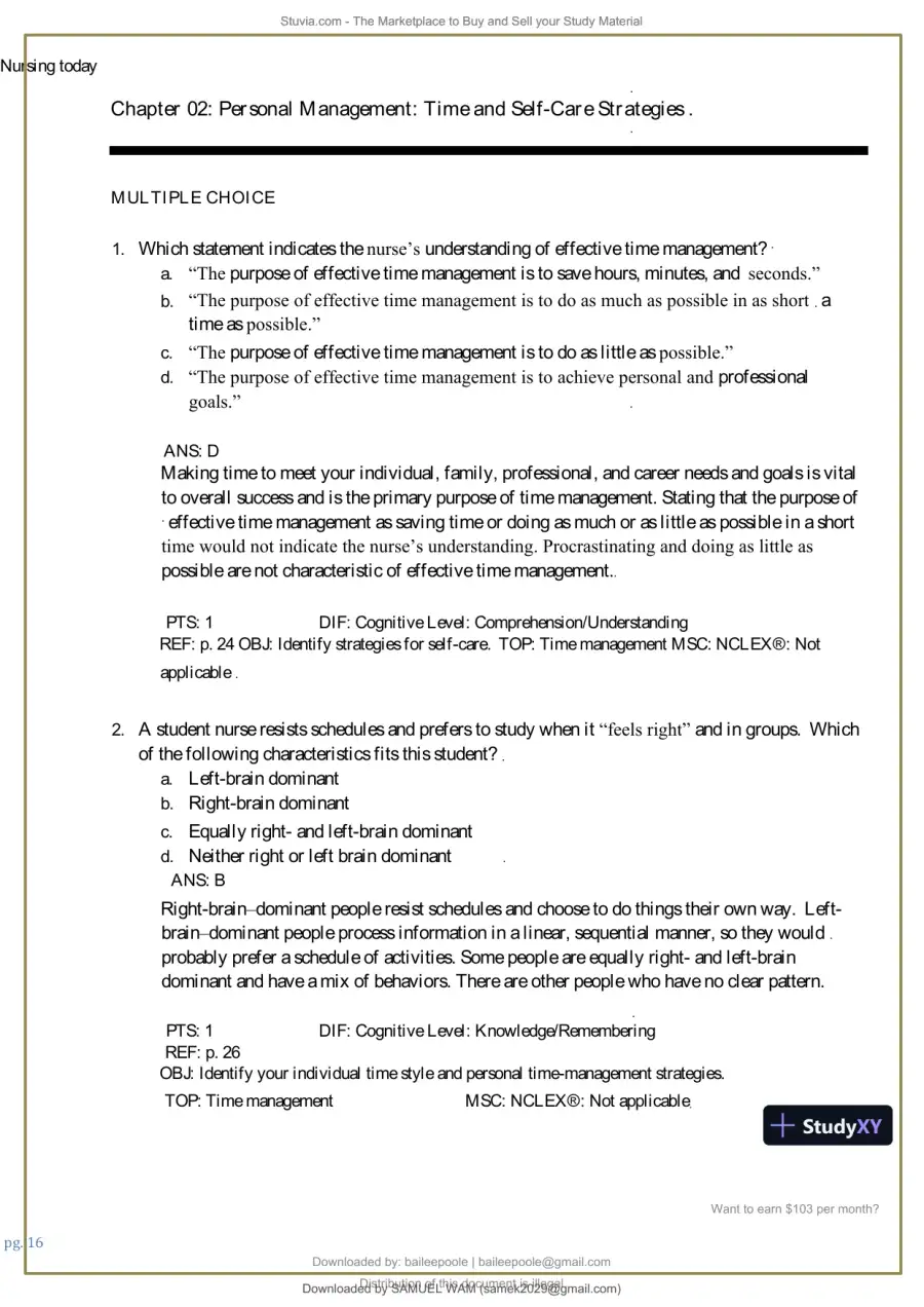 Test Bank for Nursing Today: Transition and Trends, 10th Edition (Chapters 1-26), page 17