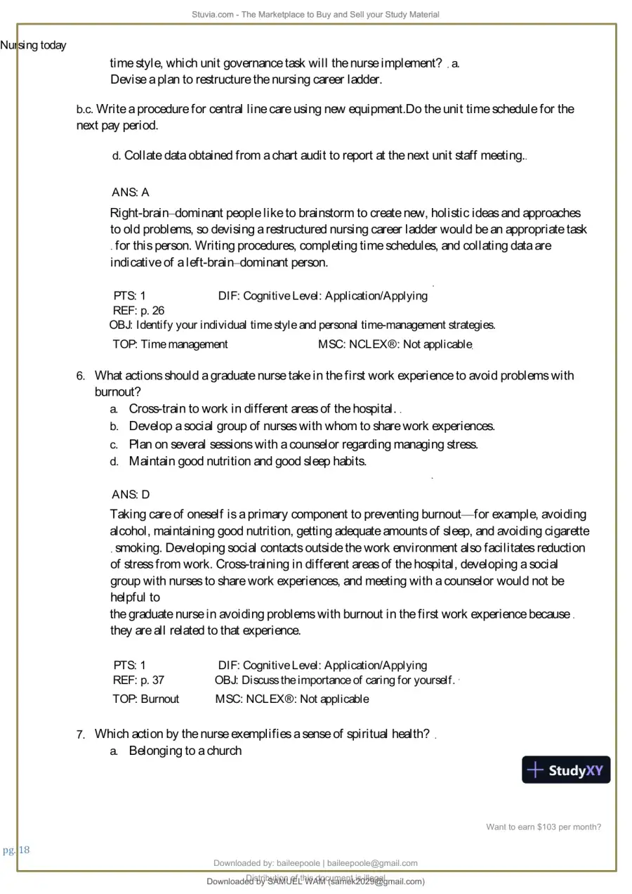 Test Bank for Nursing Today: Transition and Trends, 10th Edition (Chapters 1-26), page 19