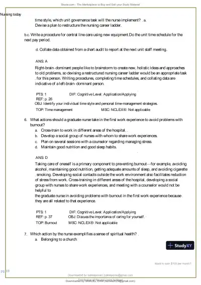 Test Bank for Nursing Today: Transition and Trends, 10th Edition (Chapters 1-26) - Page 19 preview image