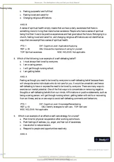 Test Bank for Nursing Today: Transition and Trends, 10th Edition (Chapters 1-26) - Page 20 preview image
