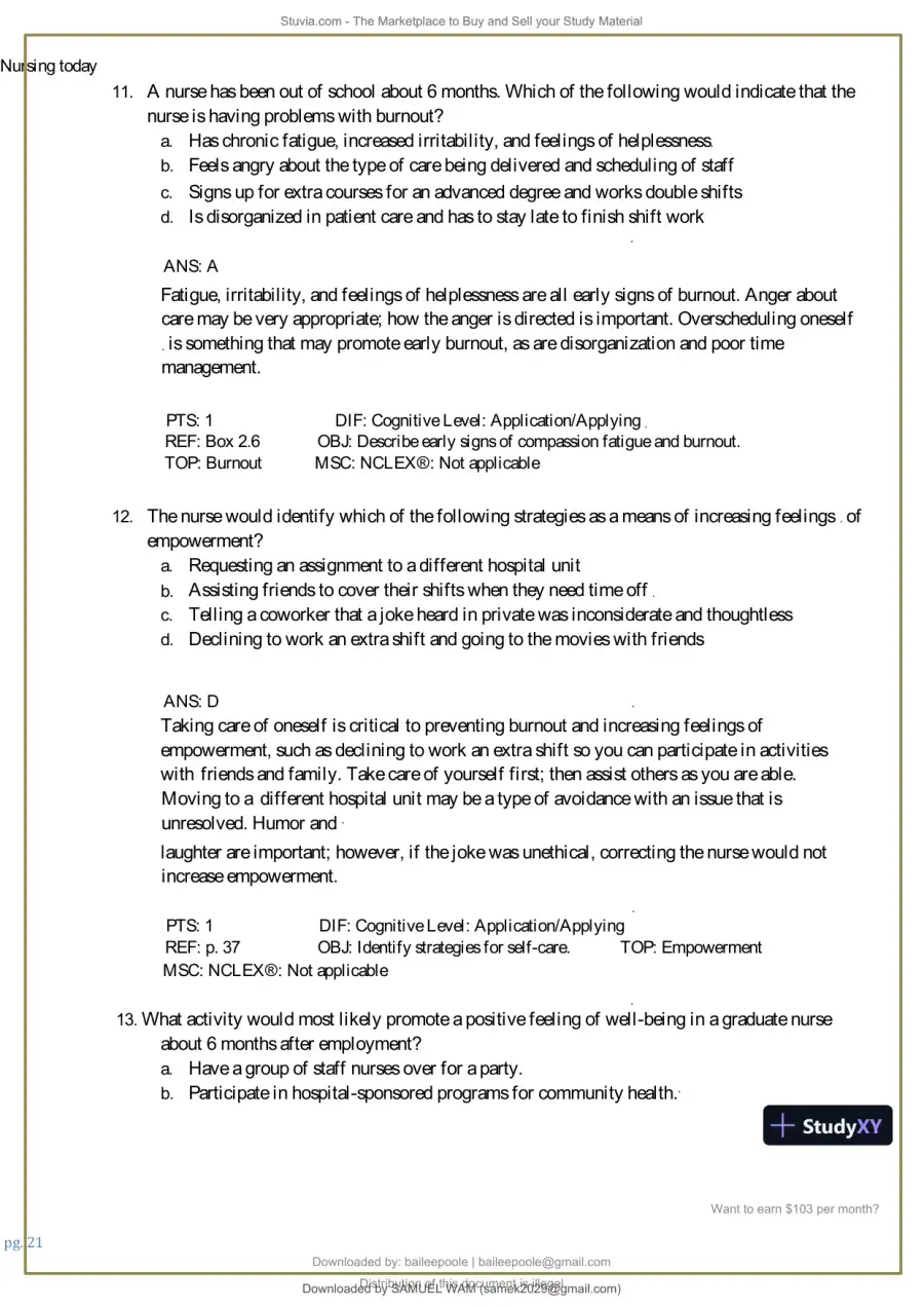 Test Bank for Nursing Today: Transition and Trends, 10th Edition (Chapters 1-26), page 22