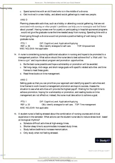 Test Bank for Nursing Today: Transition and Trends, 10th Edition (Chapters 1-26) - Page 23 preview image